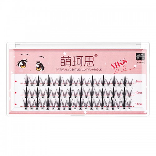 MKS Natural Single-Cluster Fishtail Mixed Pack Little Devil Style False Eyelashes 萌珂思自然单簇鱼尾混合装小恶魔款假睫毛 1 box