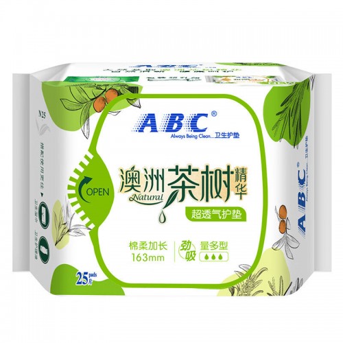 ABC Australian Tea Tree Sanitary Pads 163mm 25pcs ABC卫生护垫澳洲茶树棉柔25片