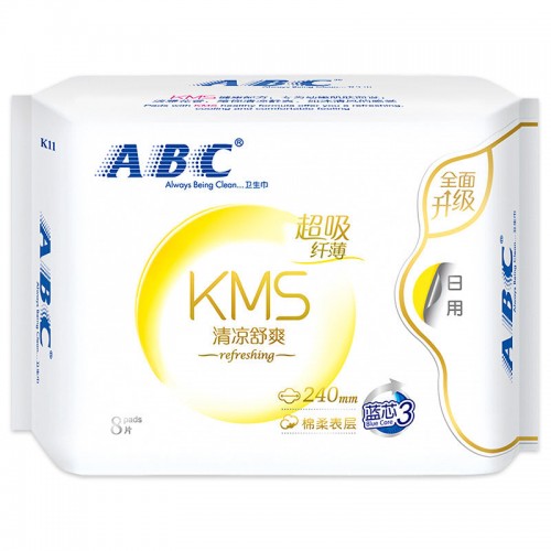 ABC KMS Refreshing Soft Sanitary Pads 240mm/280mm (Day&Night) 8Pcs ABC纤薄棉柔KMS系列卫生巾日/夜用240mm/280mm